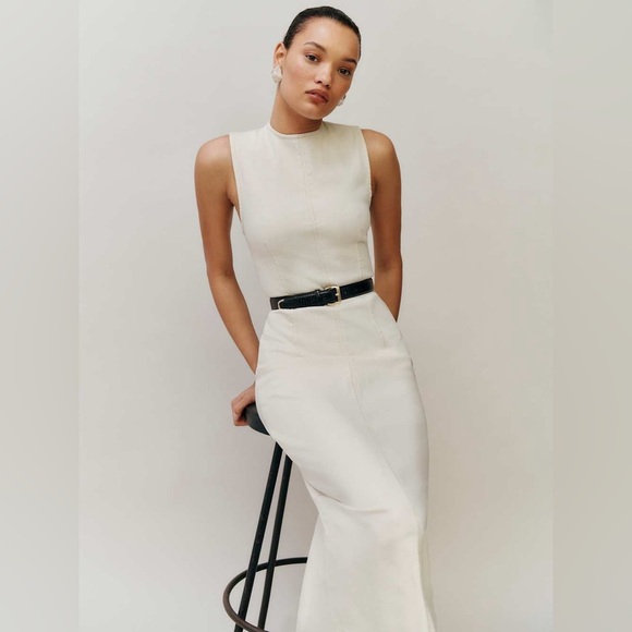 Reformation Kendi Denim Midi Dress in Fior Di Latte - Picture 4 of 11